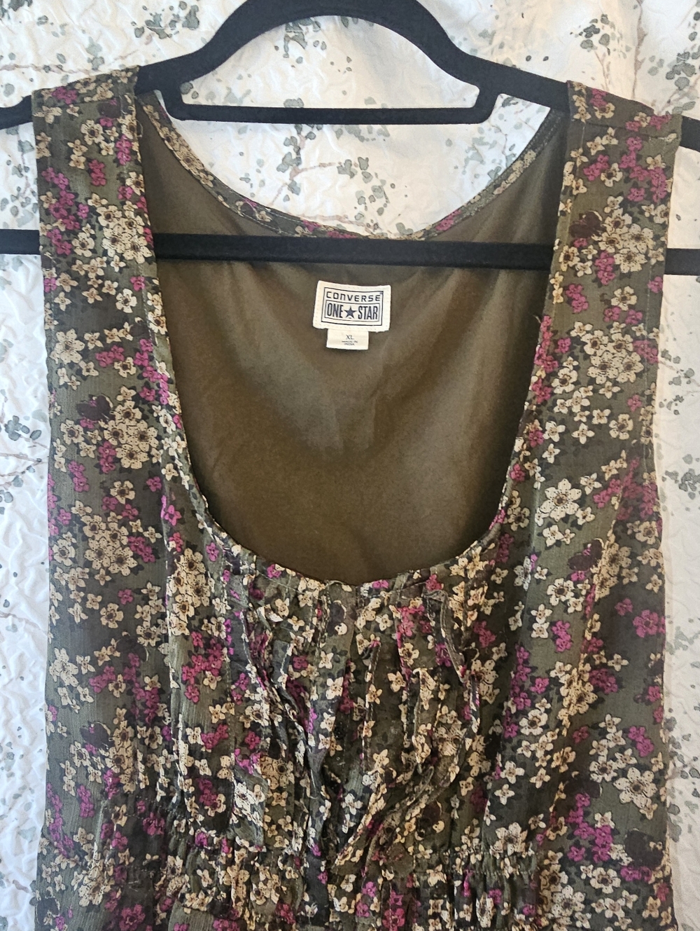 Converse Floral Green Dress with Pink and Cream Flowers One STAR